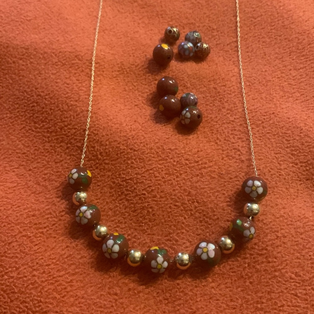 Vintage Cloisonné & Gold Bead necklace w/ extra  beads  BEAUTIFUL!!!